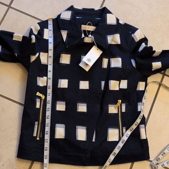 NWT Tory Burch Jacket Navy Blue And White Size 2 - Picture 8 of 13